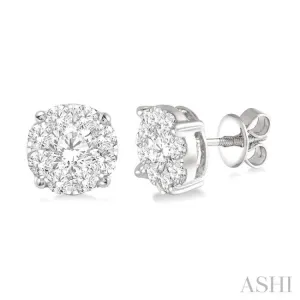 1 1/2 Ctw Lovebright Round Cut Diamond Stud Earrings in 14K White Gold