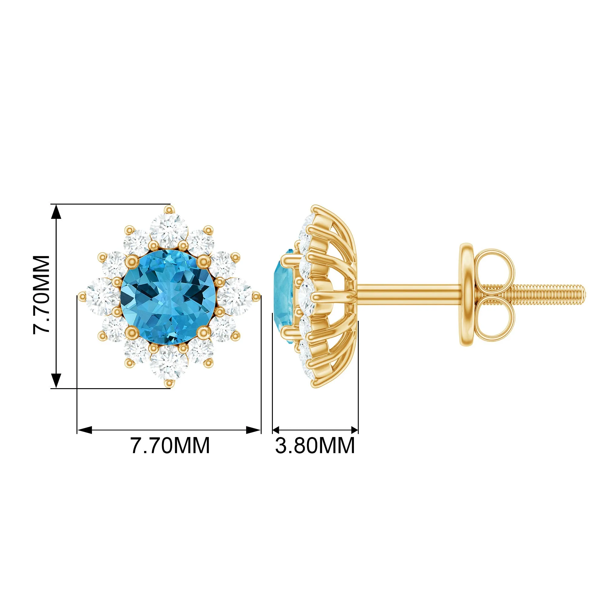 1 CT Classic Swiss Blue Topaz Stud Earrings with Diamond Halo