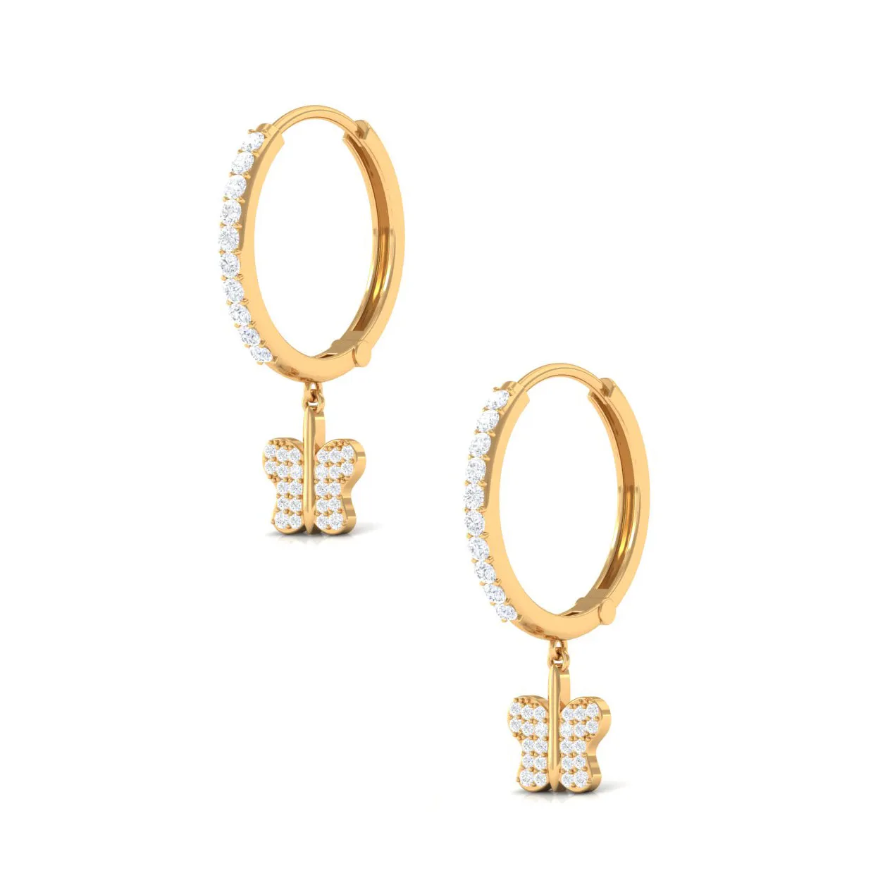 1 CT Diamond Butterfly Drop Hoop Earrings