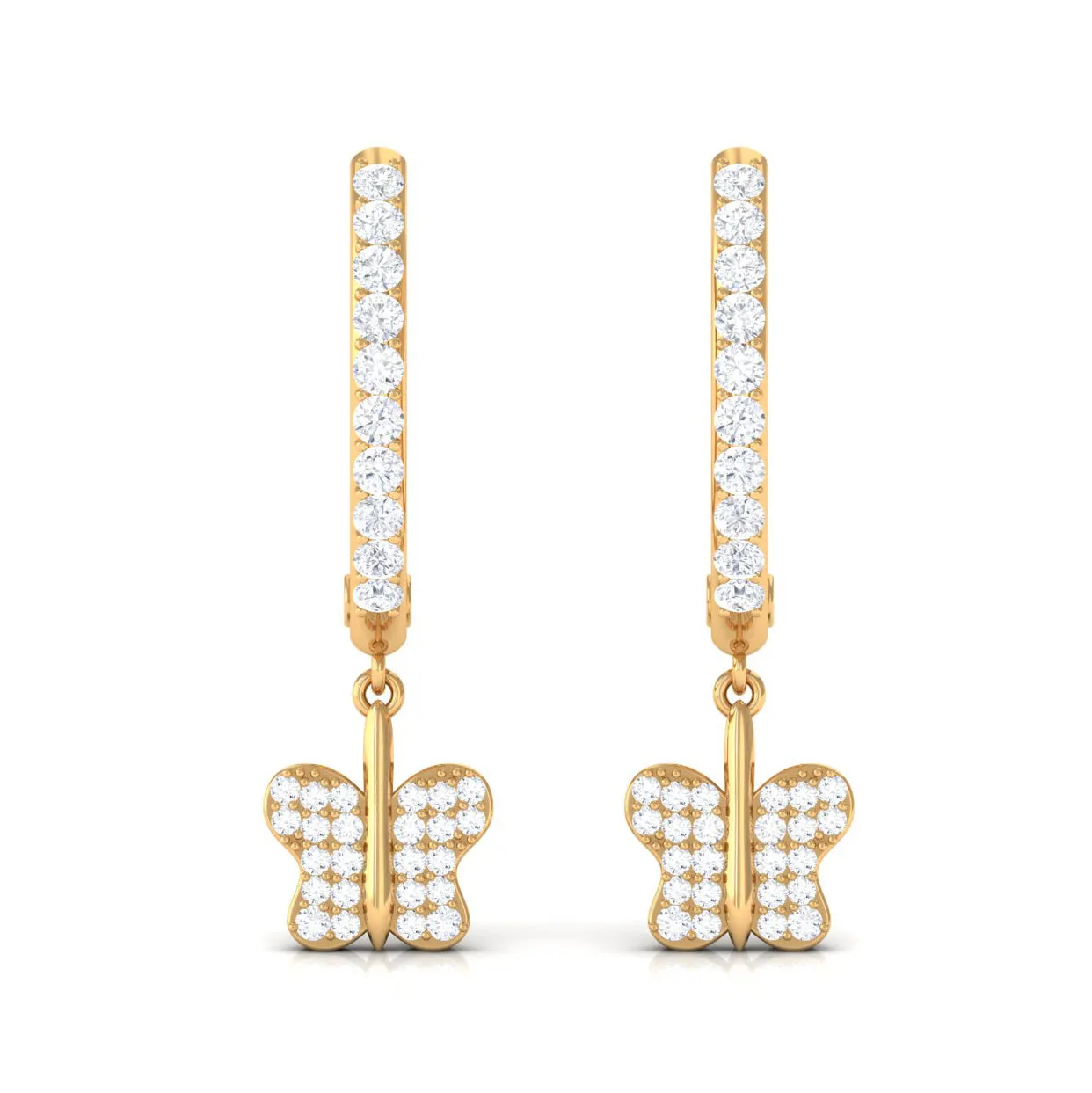 1 CT Diamond Butterfly Drop Hoop Earrings