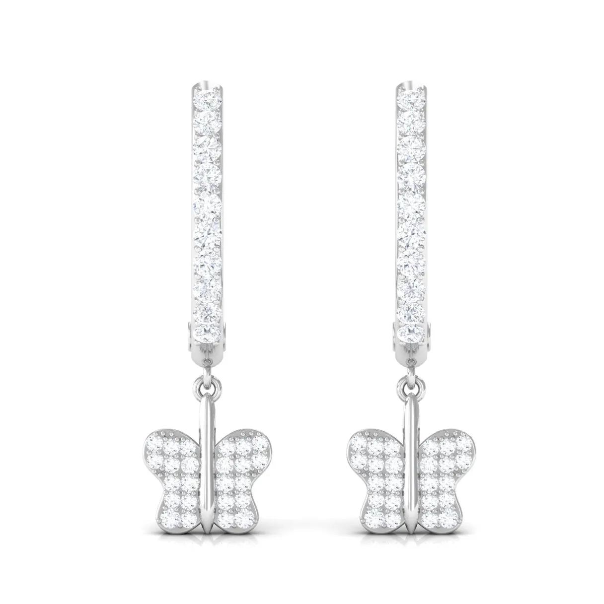 1 CT Diamond Butterfly Drop Hoop Earrings