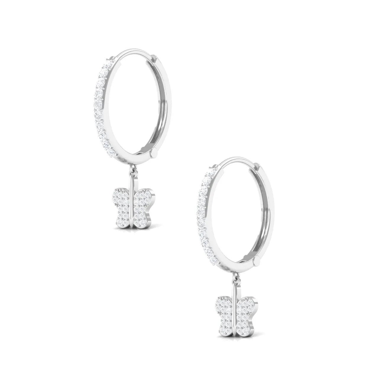 1 CT Diamond Butterfly Drop Hoop Earrings