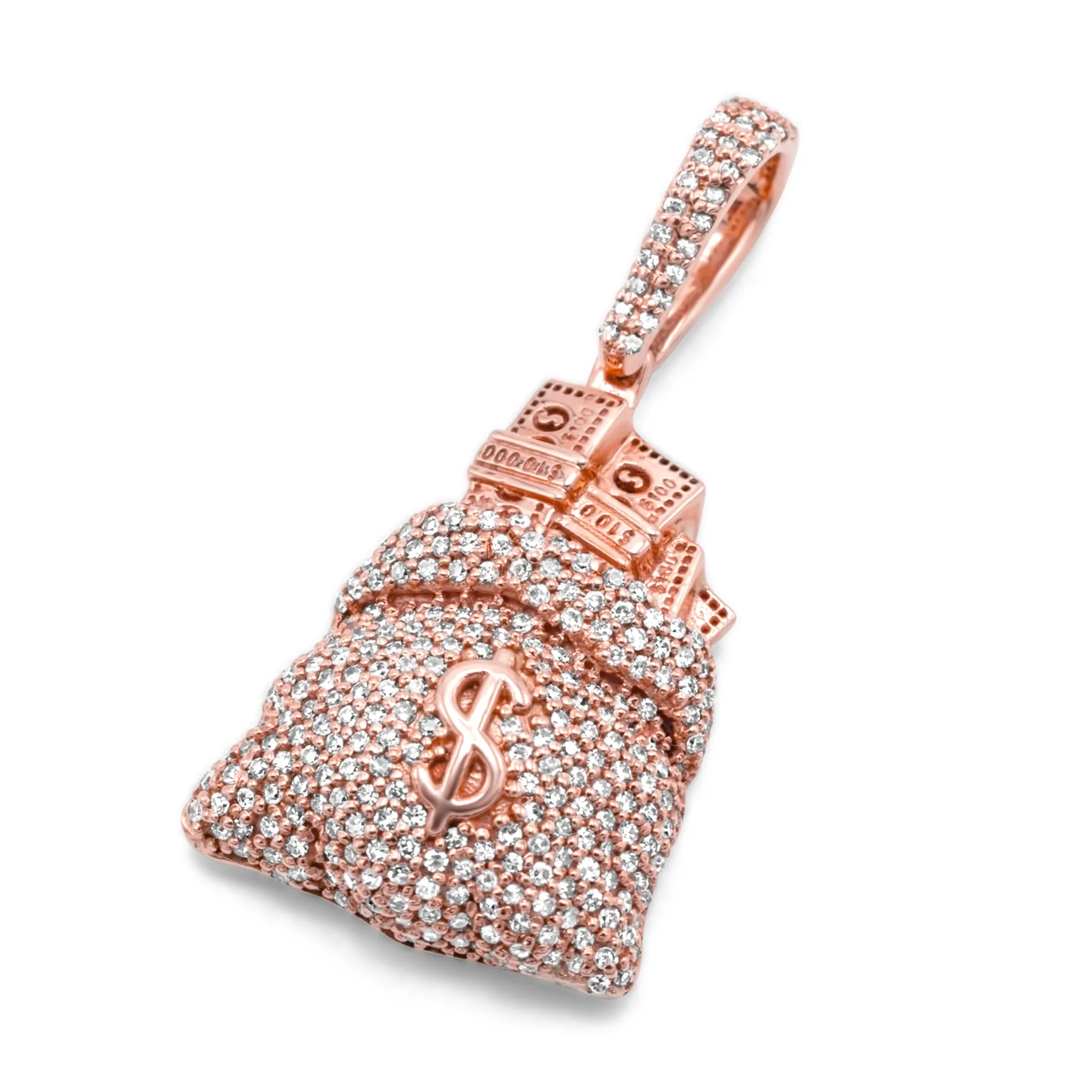 10k Rose Gold Money Bag Diamond Pendant 0.50ctw