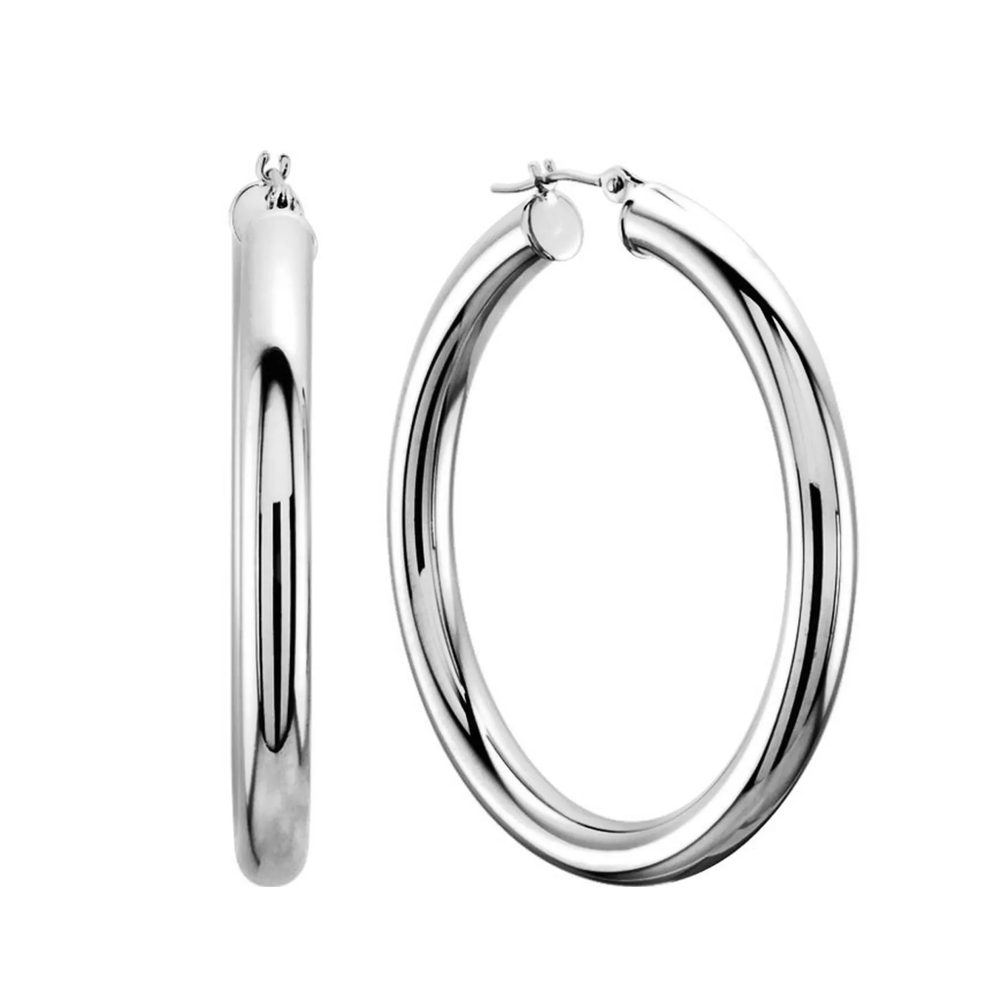 10k White Gold 3mm Shiny Round Tube Hoop Earrings