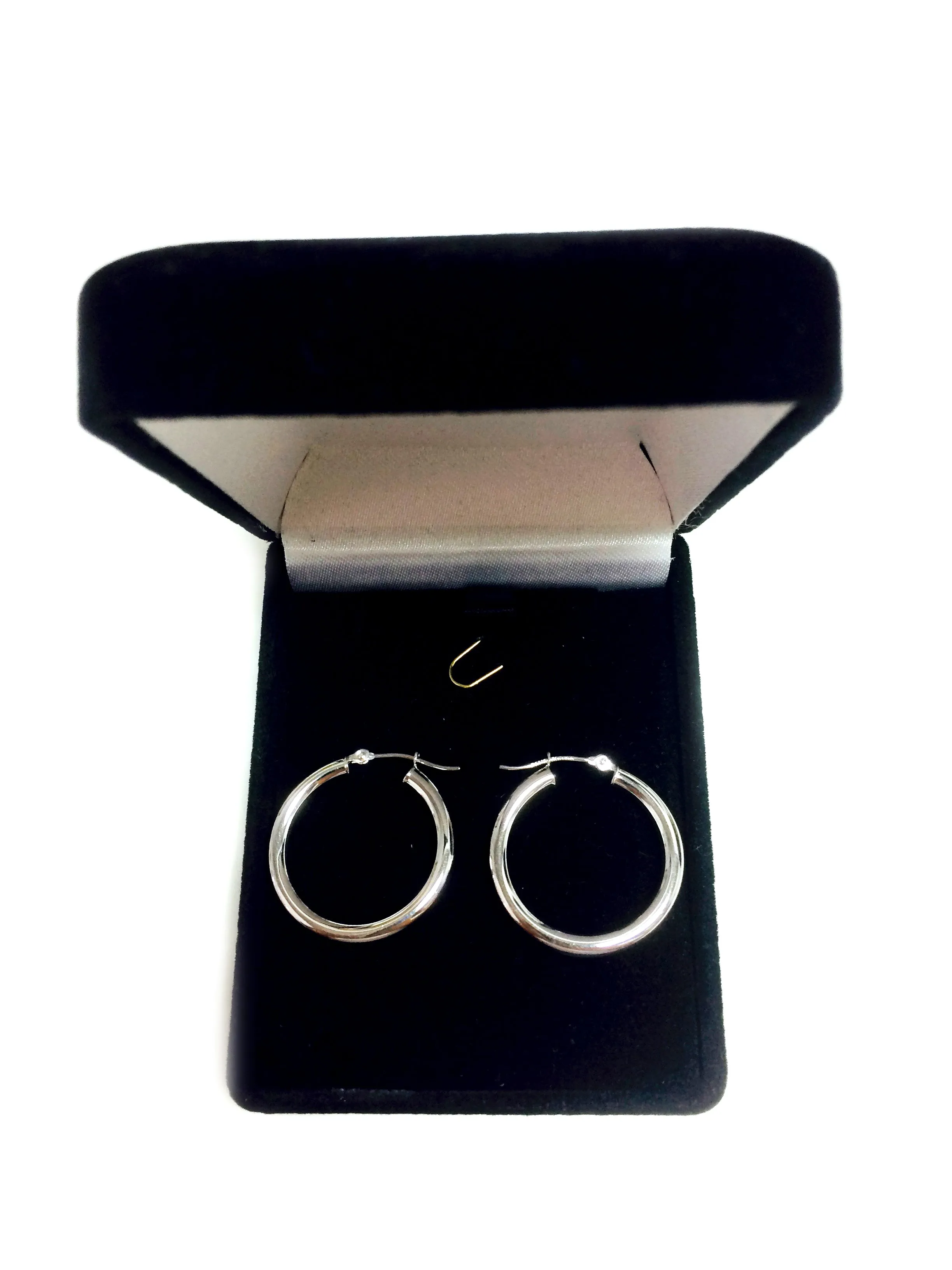 10k White Gold 3mm Shiny Round Tube Hoop Earrings