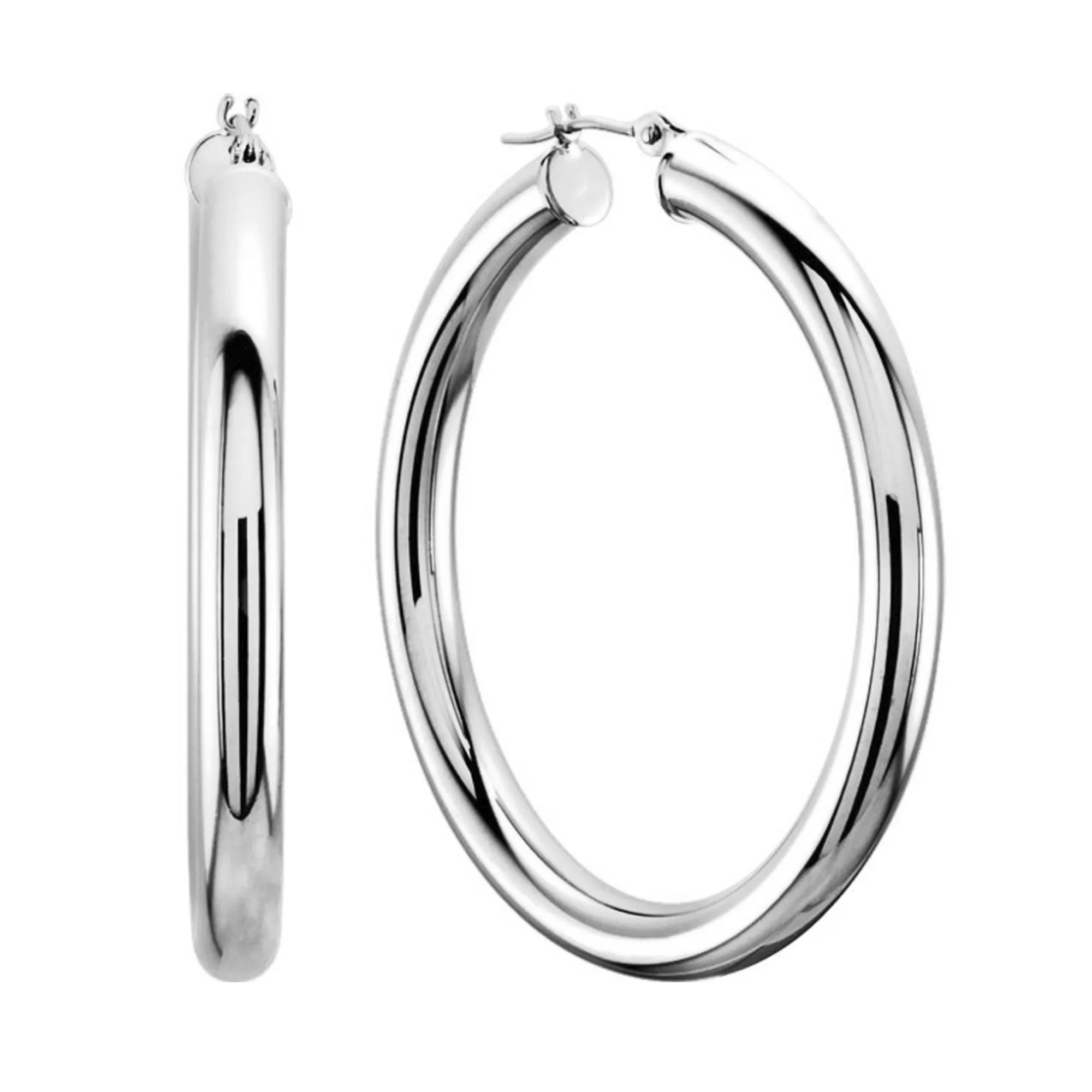 10k White Gold 3mm Shiny Round Tube Hoop Earrings