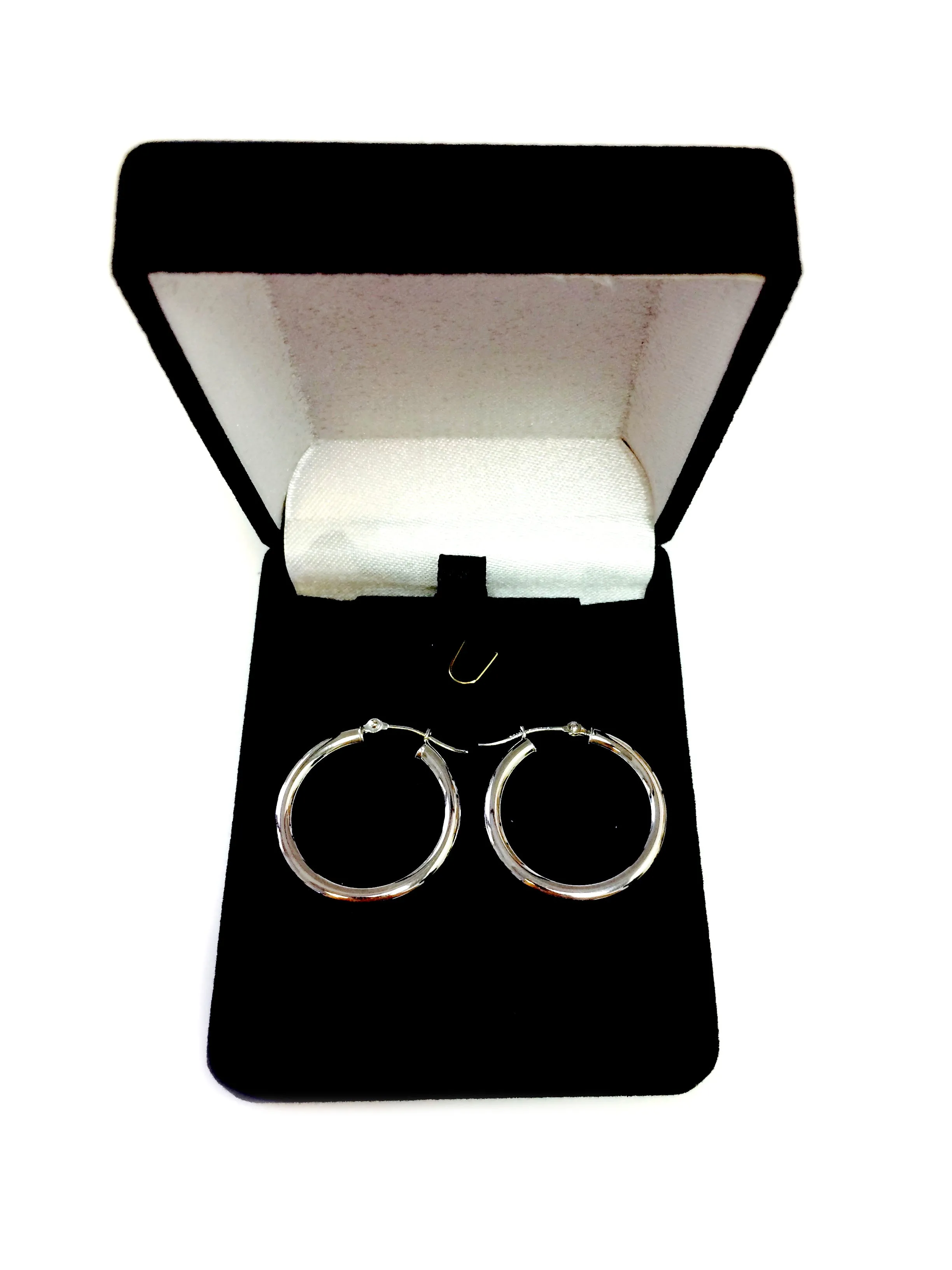 10k White Gold 3mm Shiny Round Tube Hoop Earrings