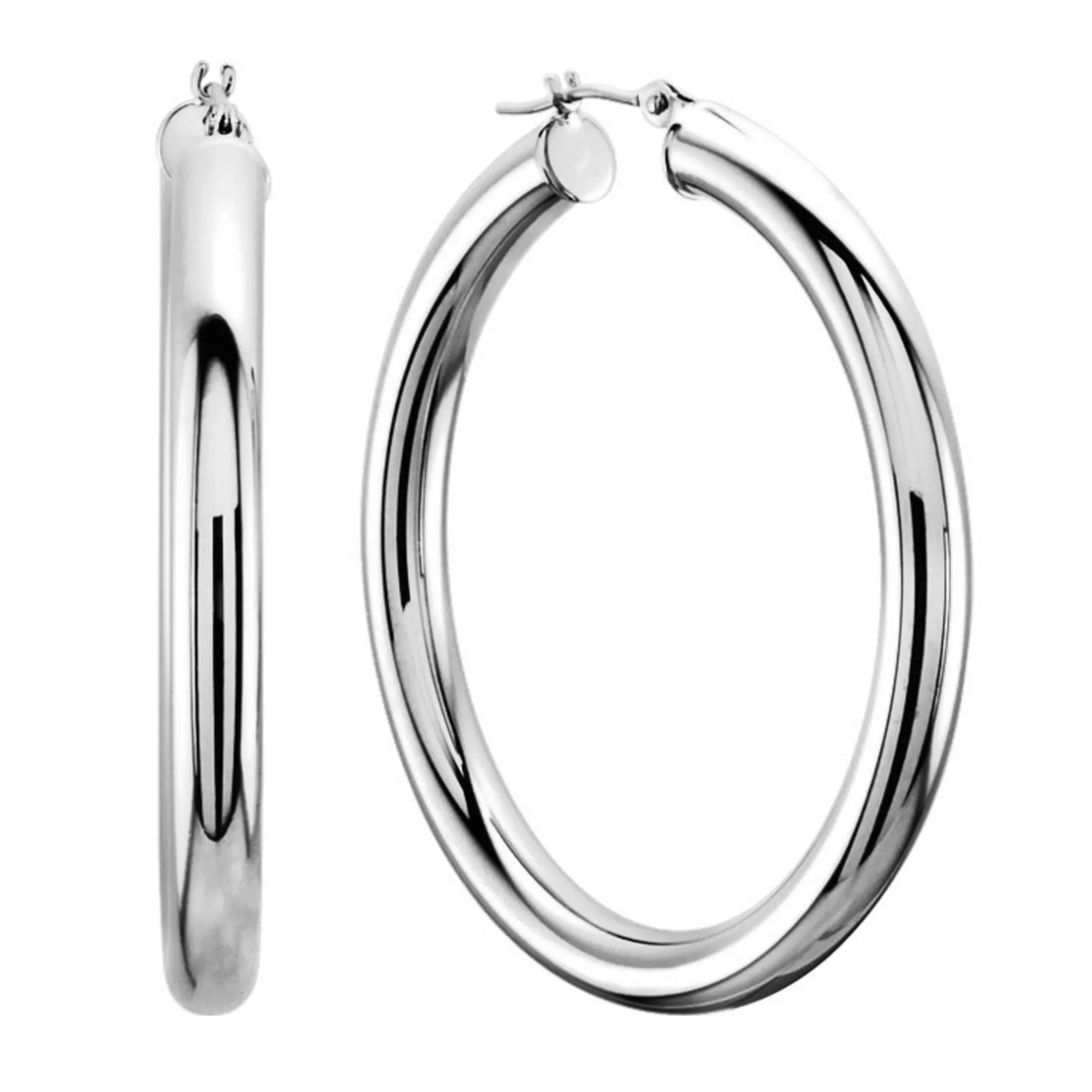 10k White Gold 3mm Shiny Round Tube Hoop Earrings