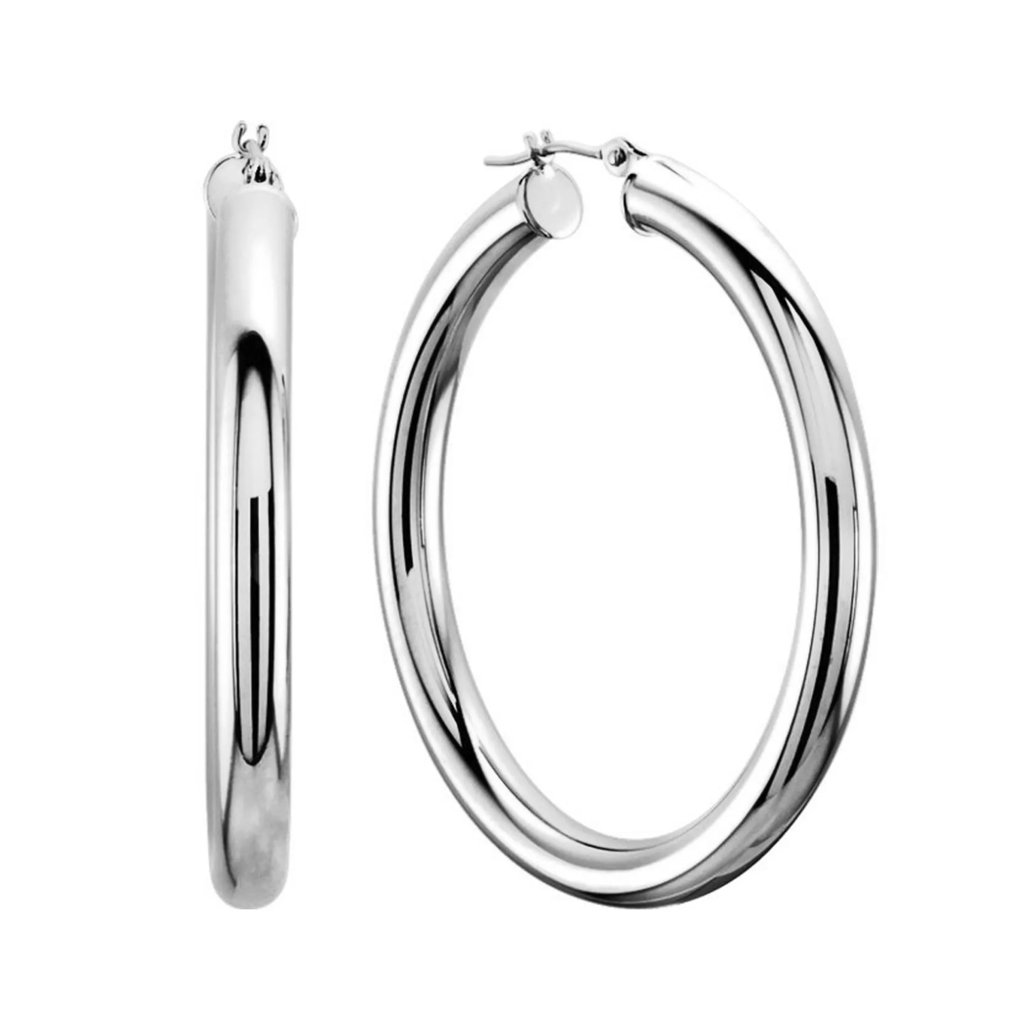 10k White Gold 3mm Shiny Round Tube Hoop Earrings