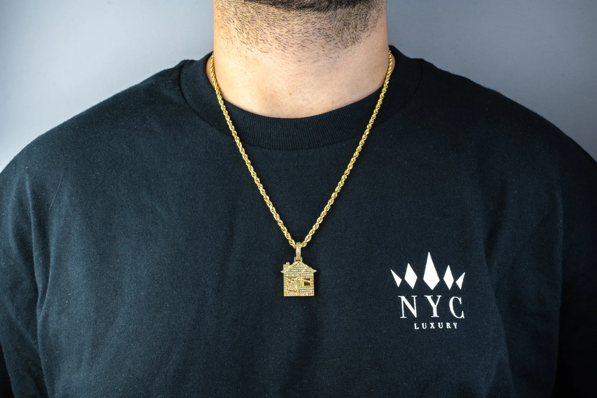 10k Yellow Gold Trap House Diamond Pendant 1.00CTW