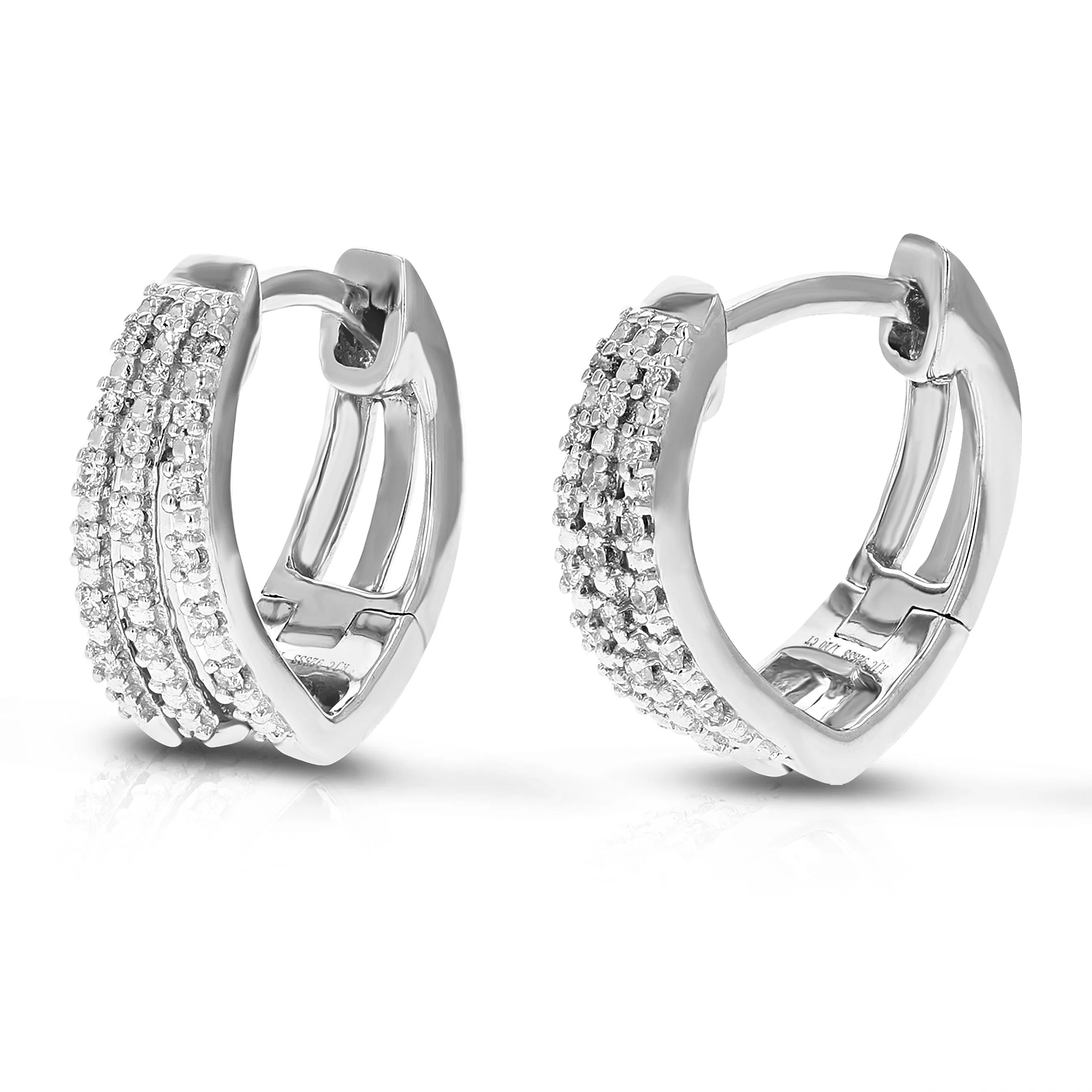 1/10 cttw Lab Grown Diamond Three Row Hoop Earrings in Silver