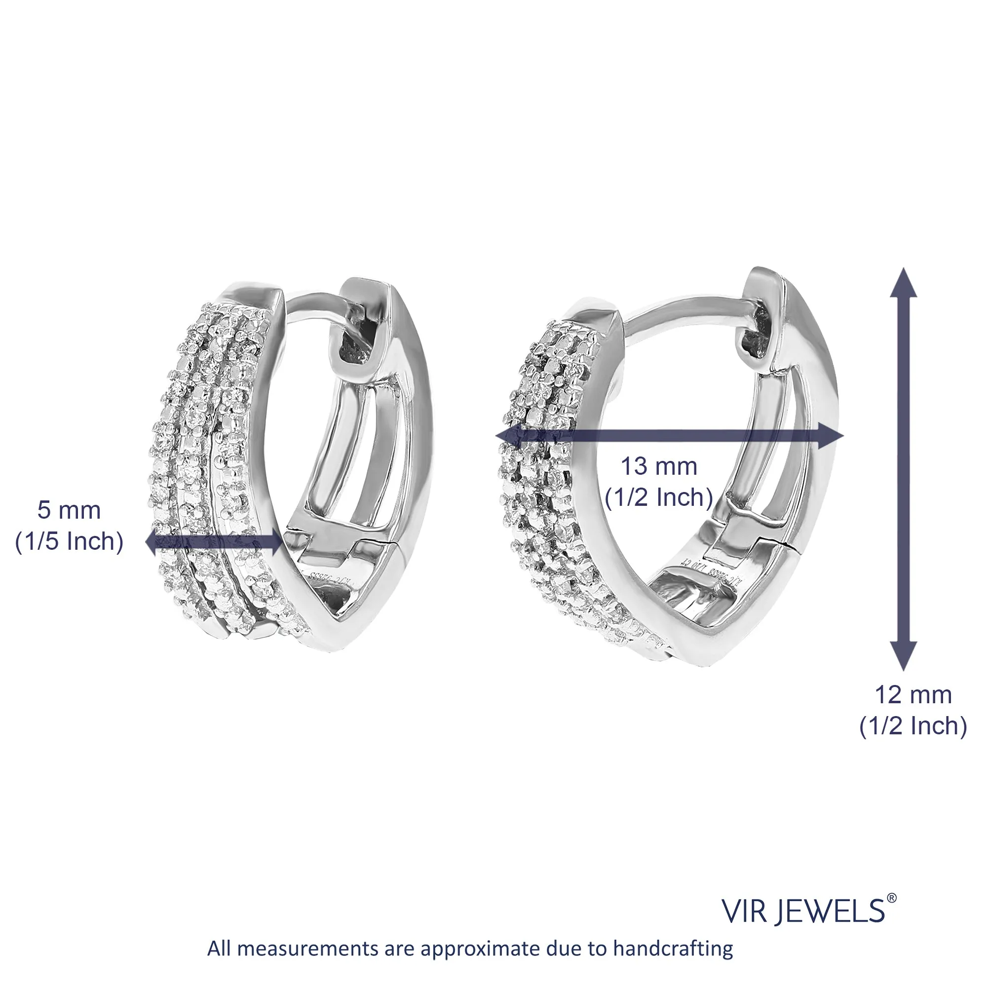 1/10 cttw Lab Grown Diamond Three Row Hoop Earrings in Silver