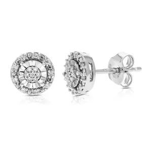 1/10 cttw Round Cut Lab Grown Diamond .925 Sterling Silver Stud Earrings In Prong Set