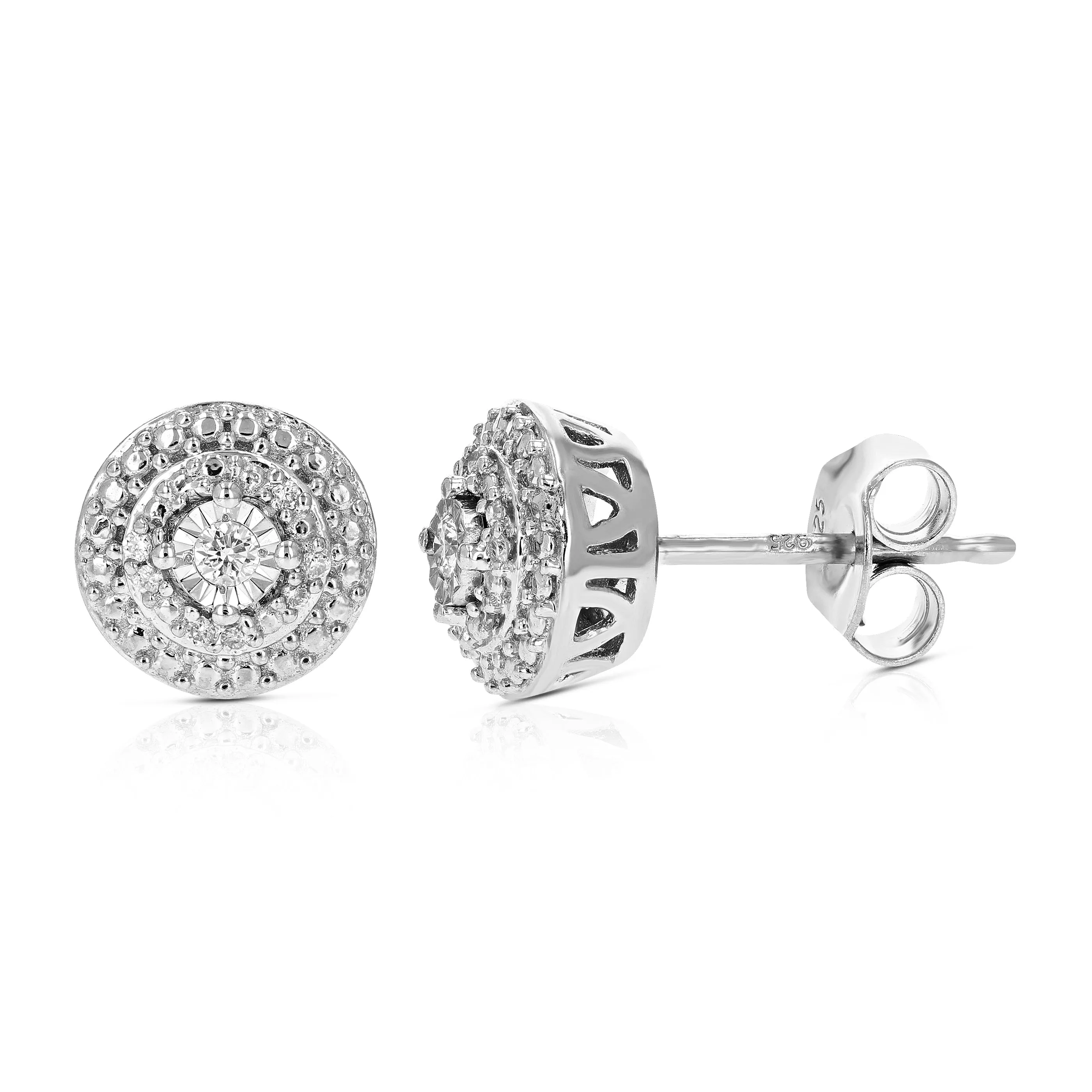 1/10 cttw Round Lab Grown Diamond Prong Set Stud Earrings For Women .925 Sterling Silver