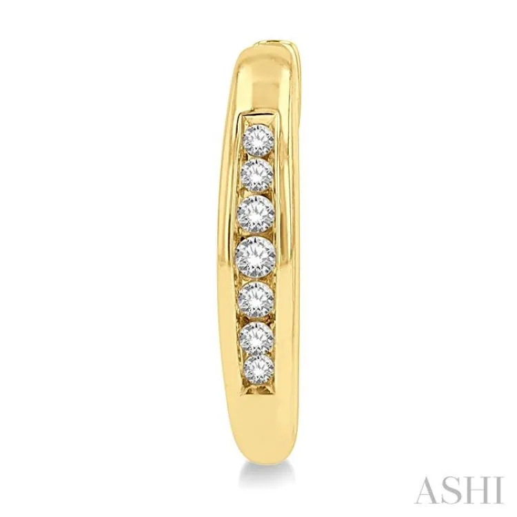 1/10 Ctw Inlay Round Cut Diamond Huggie Earrings in 10K Yellow Gold