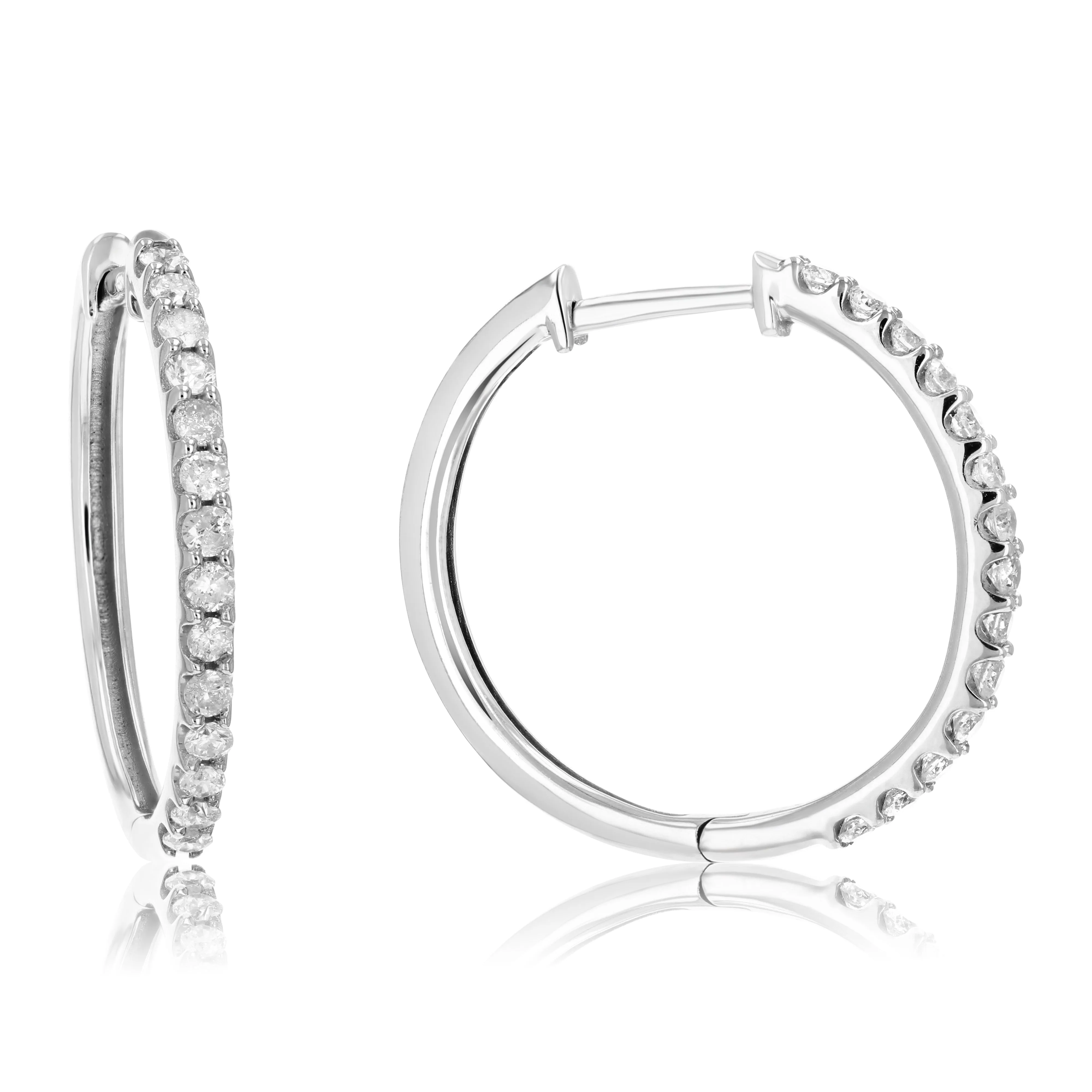 1/2 cttw Diamond Hoop Earrings .925 Sterling Silver 26 Stones Dangle 3/4 Inch