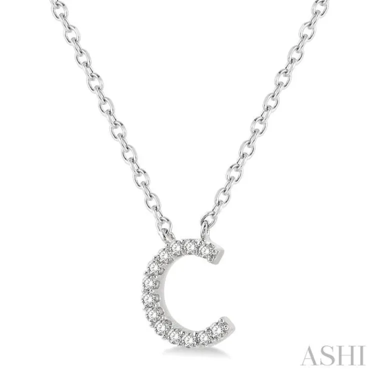 1/20 ctw Initial 'C' Round Cut Diamond Pendant With Chain in 14K White Gold