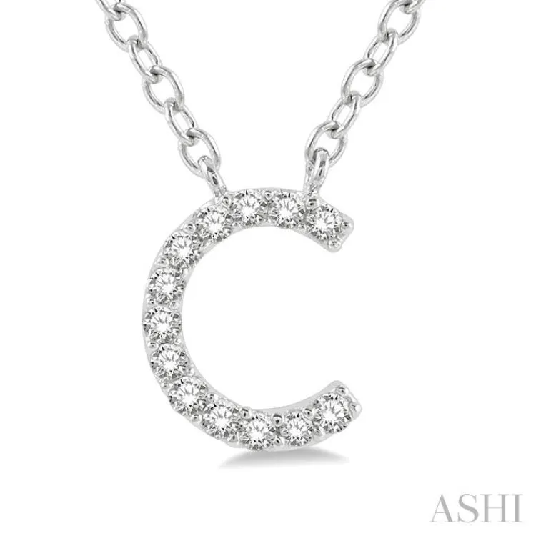 1/20 ctw Initial 'C' Round Cut Diamond Pendant With Chain in 14K White Gold