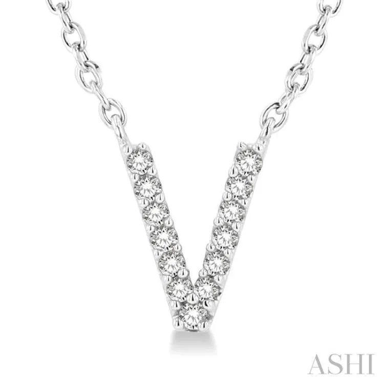 1/20 ctw Initial 'V' Round Cut Diamond Pendant With Chain in 14K White Gold