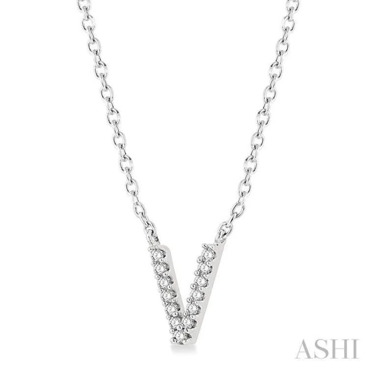 1/20 ctw Initial 'V' Round Cut Diamond Pendant With Chain in 14K White Gold