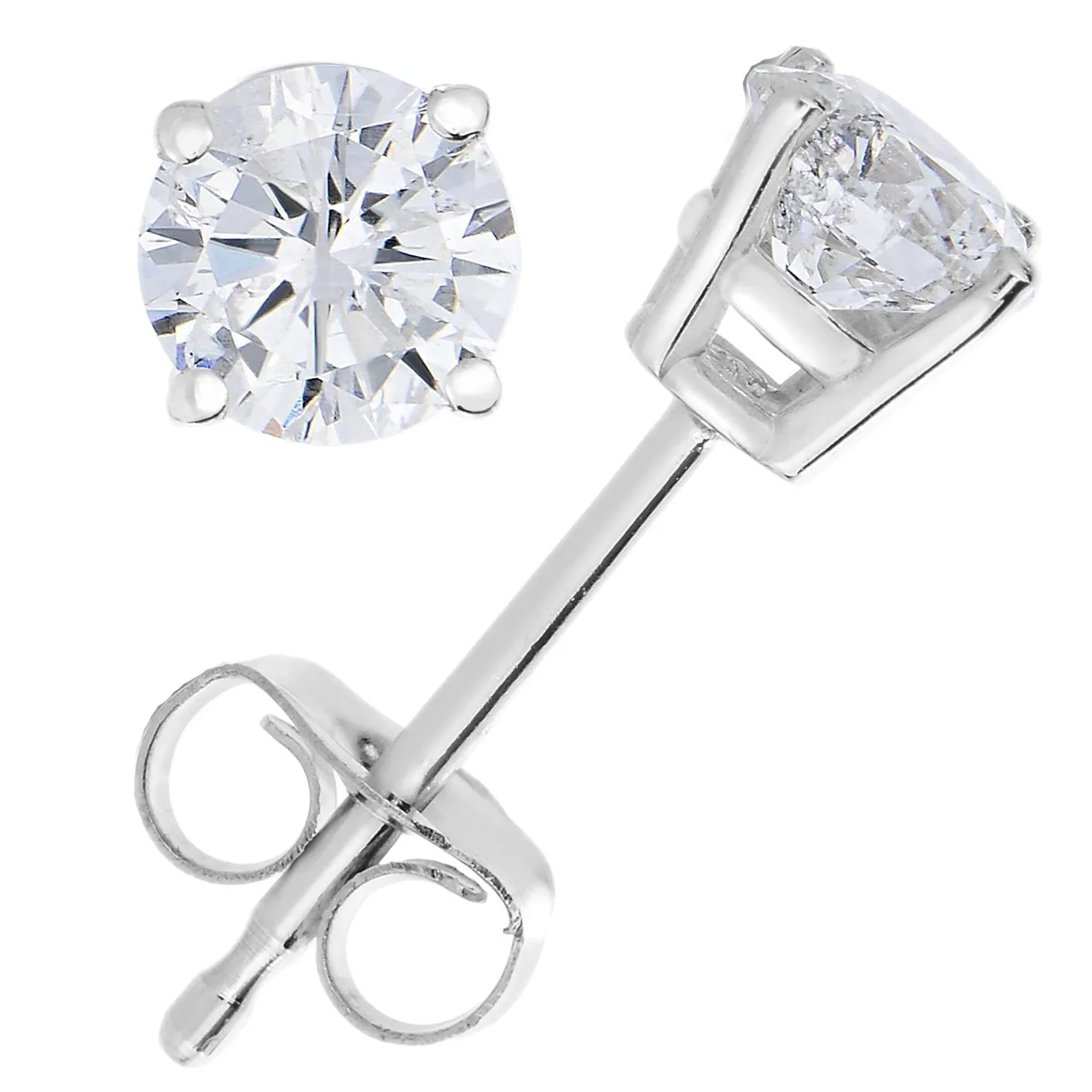 1/3 cttw Diamond Stud Earrings 14K White Gold Push Backs Round 4 Prong Basket