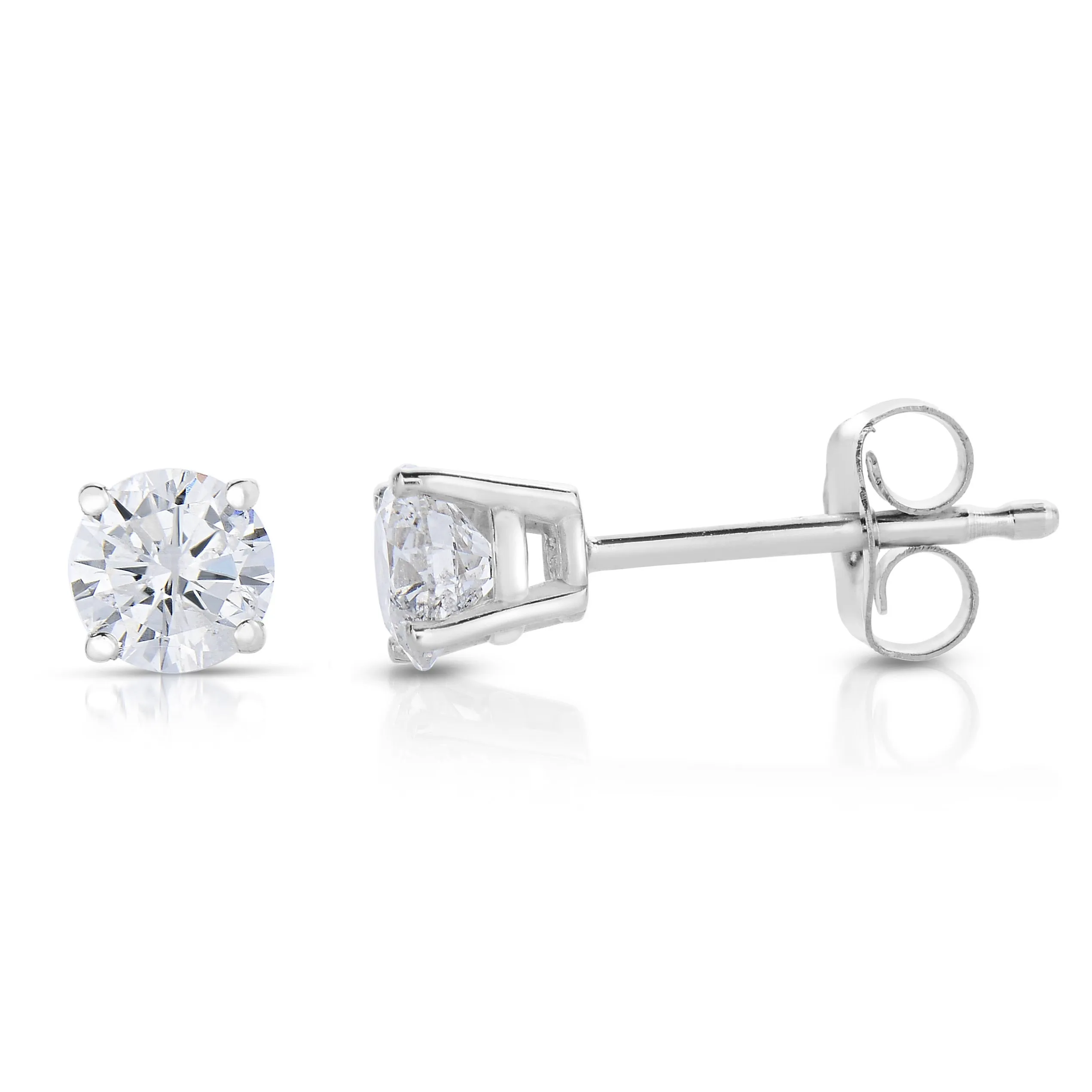 1/3 cttw Diamond Stud Earrings 14K White Gold Push Backs Round 4 Prong Basket