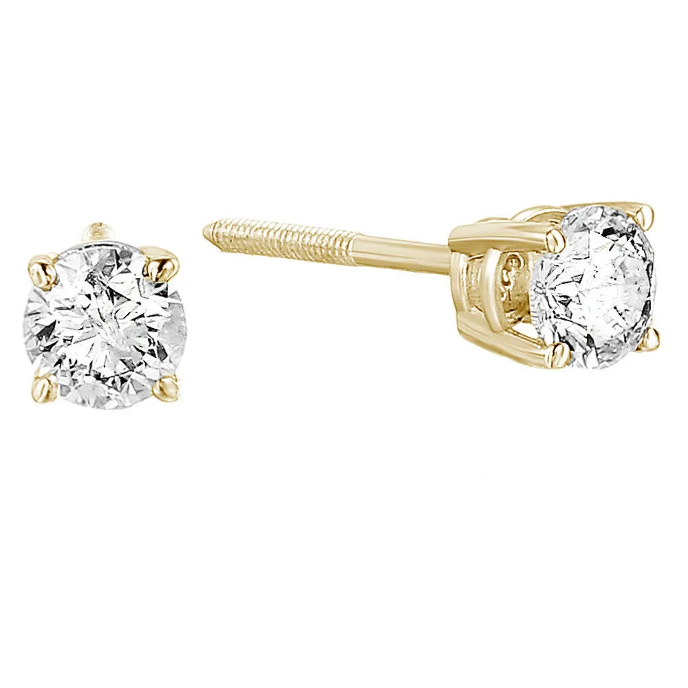 1/3 cttw I1-I2 Certified Diamond Stud Earrings 14K Yellow Gold Round Screw Backs