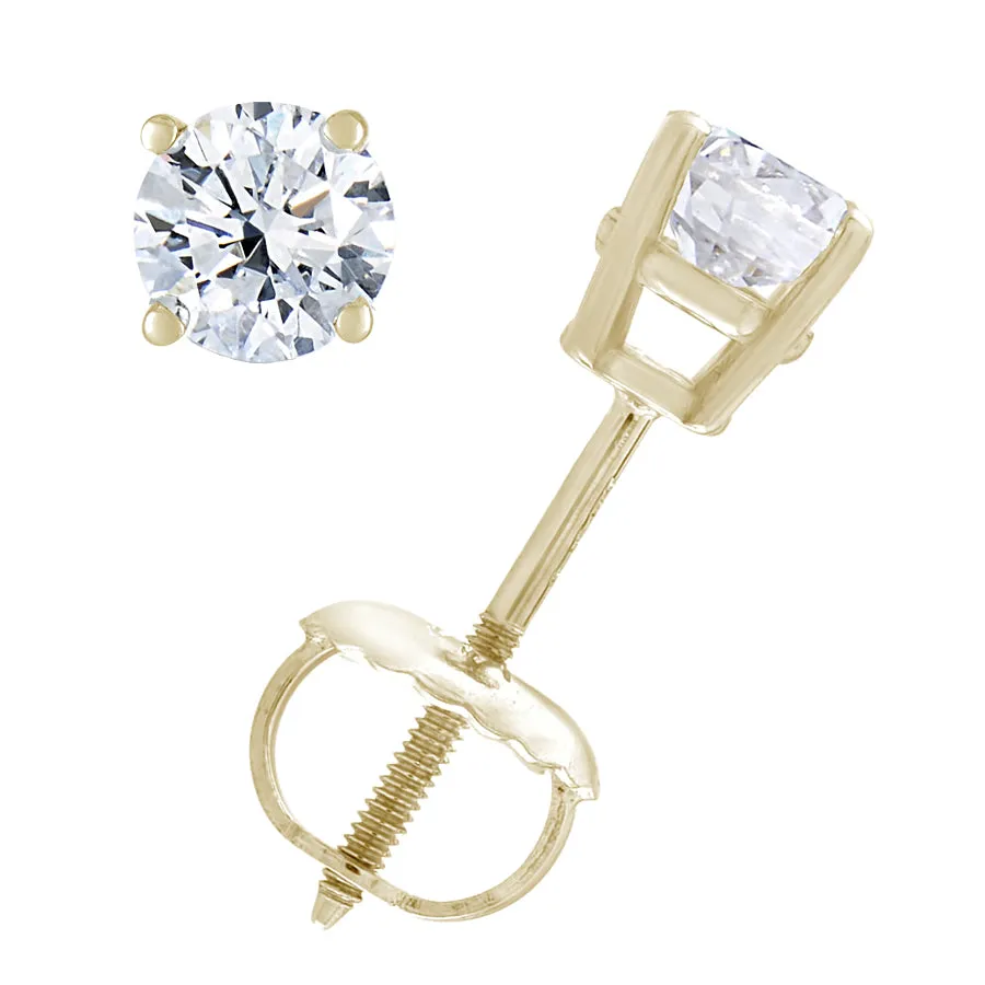 1/3 cttw I1-I2 Certified Diamond Stud Earrings 14K Yellow Gold Round Screw Backs