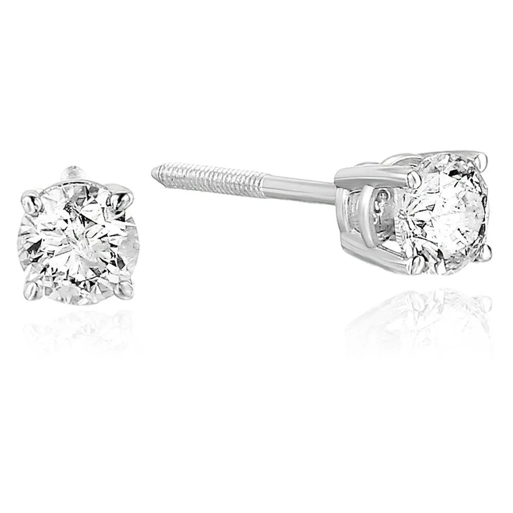 1/3 cttw SI2-I1 Certified Diamond Stud Earrings 14K White or Yellow Gold Round with Screw Backs