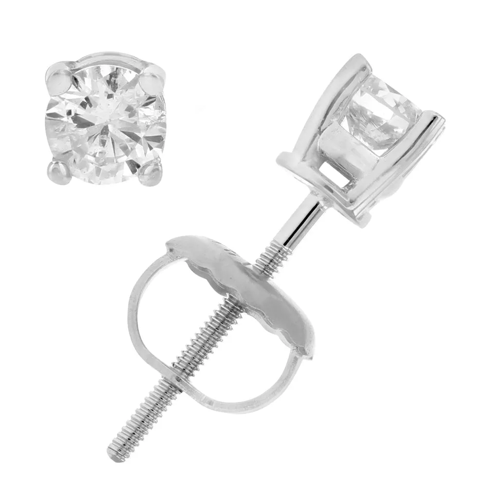 1/3 cttw SI2-I1 Certified Diamond Stud Earrings 14K White or Yellow Gold Round with Screw Backs