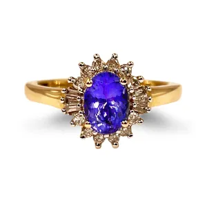 1.30ct Tanzanite & Diamond Cluster Ring | Pre-Loved | 14K Yellow Gold