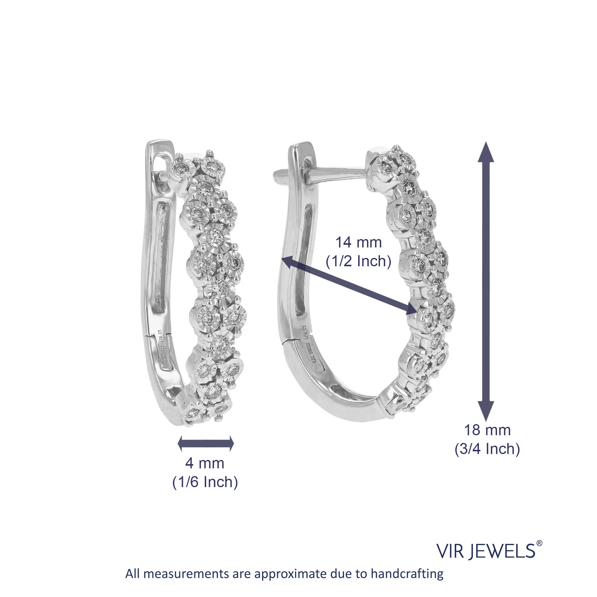 1/4 cttw Round Cut Lab Grown Diamond Prong Set Hoop Earrings in .925 Sterling Silver 3/4 Inch