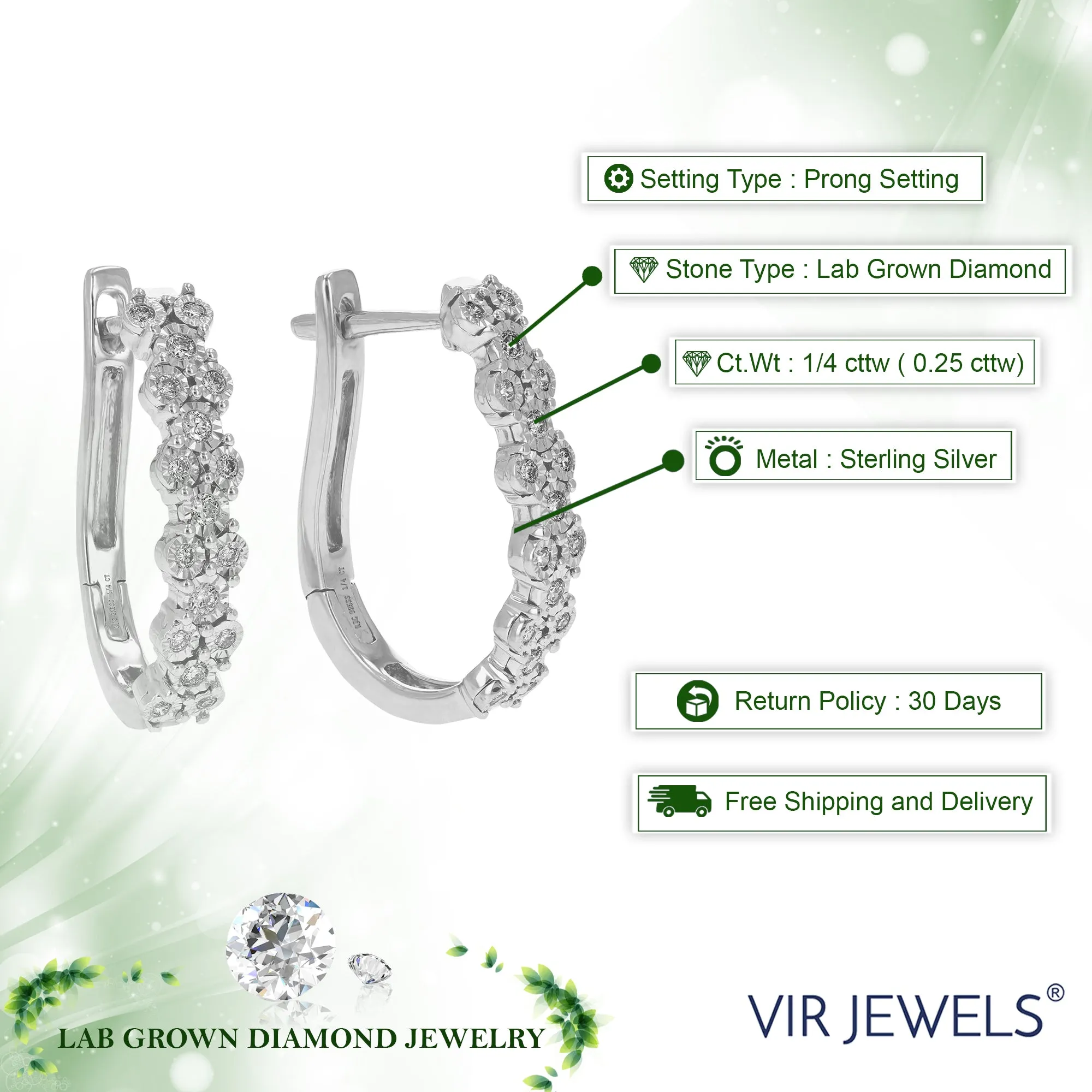 1/4 cttw Round Cut Lab Grown Diamond Prong Set Hoop Earrings in .925 Sterling Silver 3/4 Inch