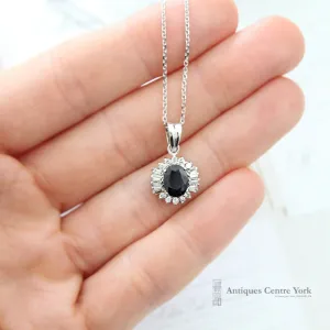 14ct White Gold Sapphire & Diamond Cluster Pendant