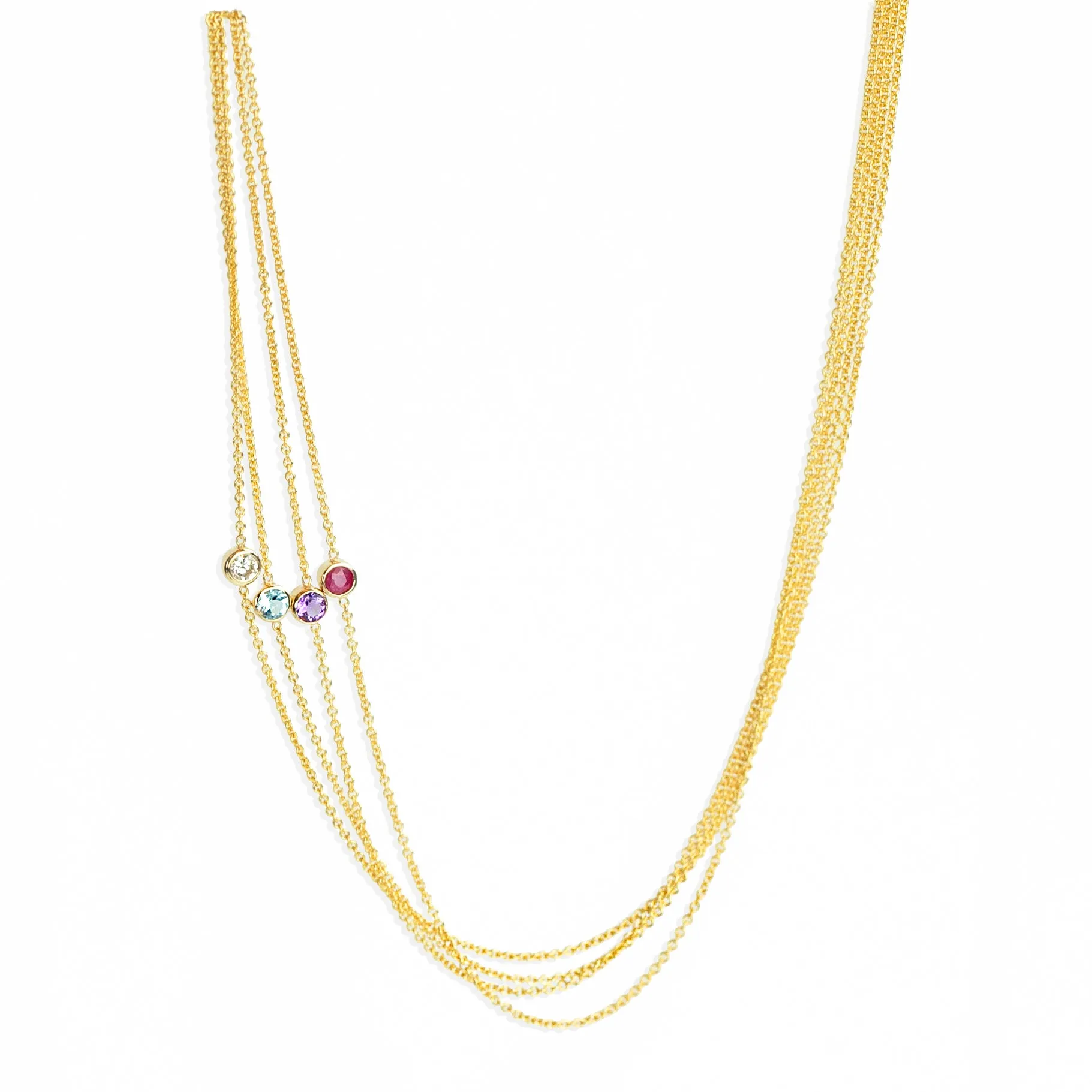 14K Gold Asymmetrical Birthstone Necklace - Onyx (August)