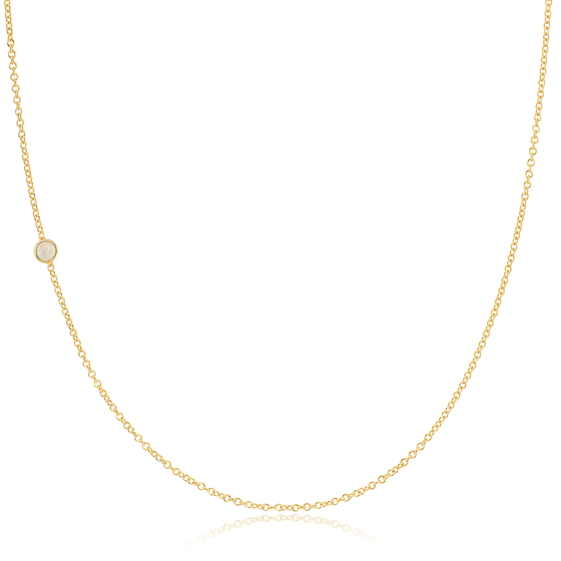 14K Gold Asymmetrical Birthstone Necklace - Opal (October)