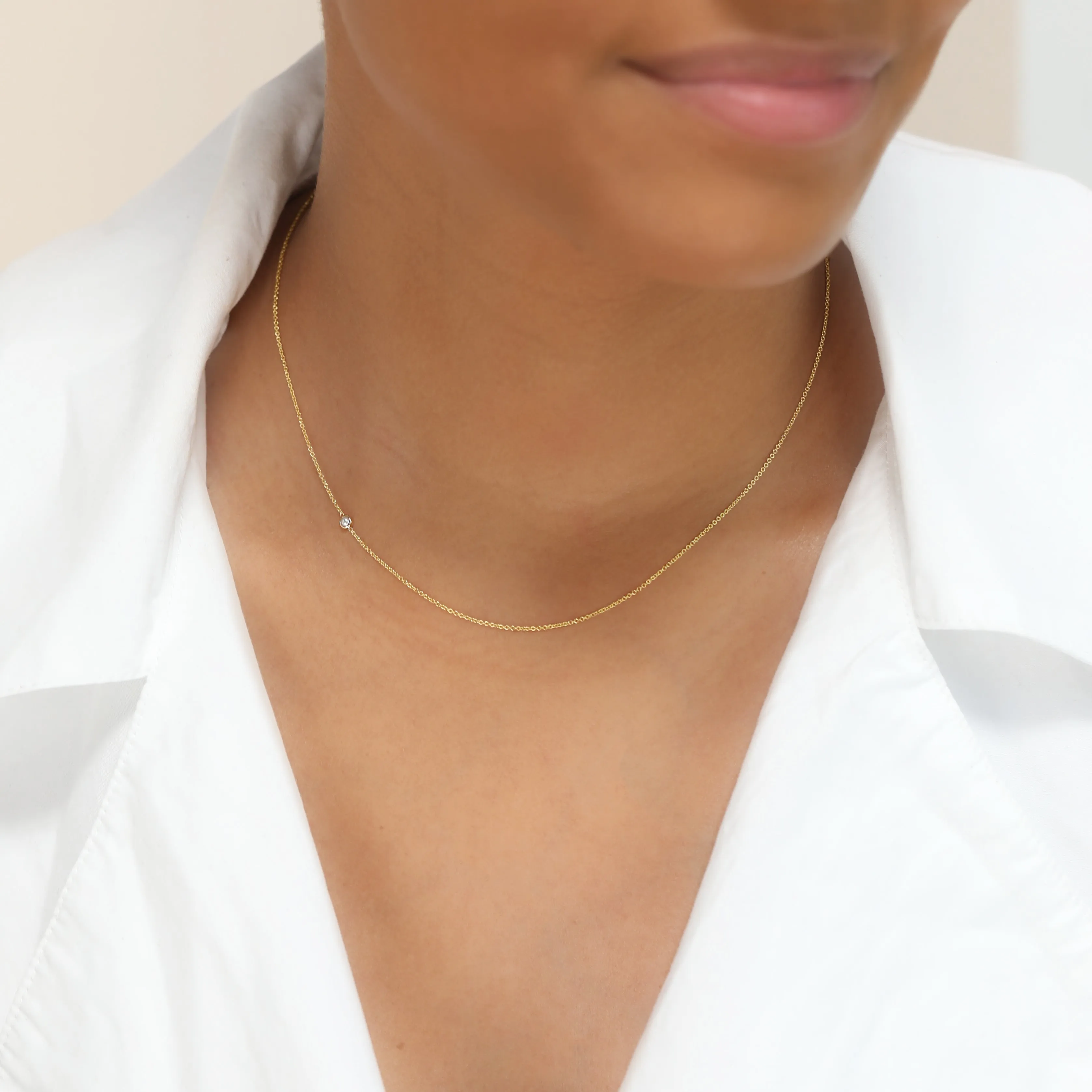 14K Gold Asymmetrical Birthstone Necklace - Pearl (June)