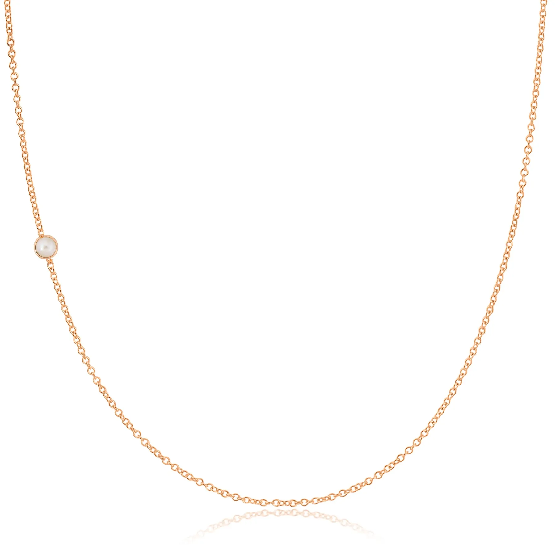 14K Gold Asymmetrical Birthstone Necklace - Pearl (June)