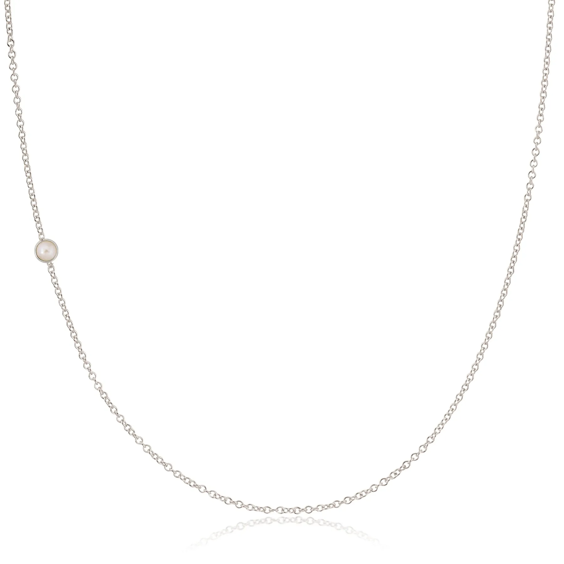 14K Gold Asymmetrical Birthstone Necklace - Pearl (June)