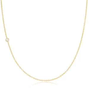 14K Gold Asymmetrical Birthstone Necklace - Pearl (June)