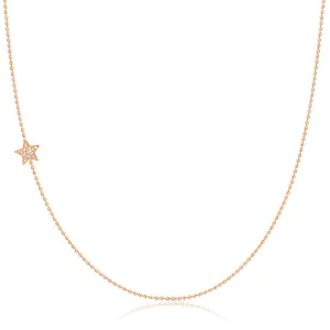 14K GOLD ASYMMETRICAL CHARM NECKLACE - Pavé Star