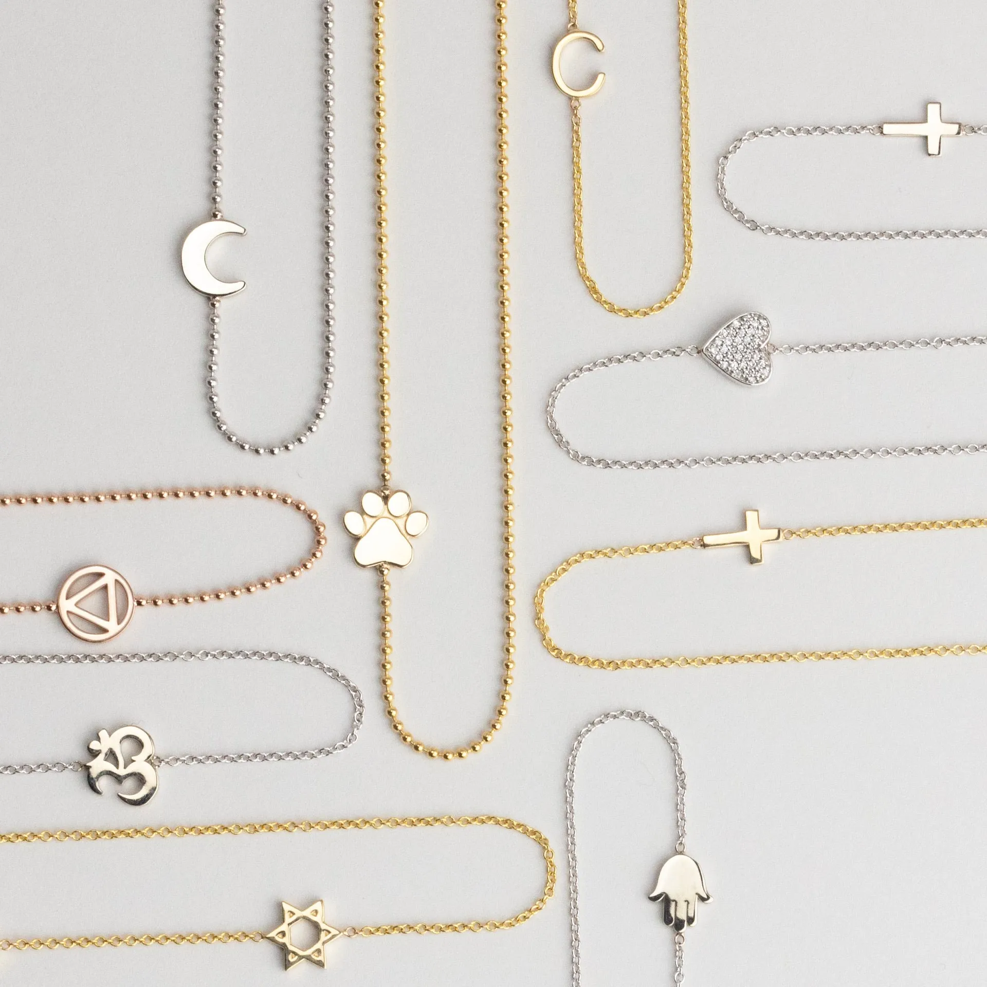 14K GOLD ASYMMETRICAL CHARM NECKLACE - Pavé Star