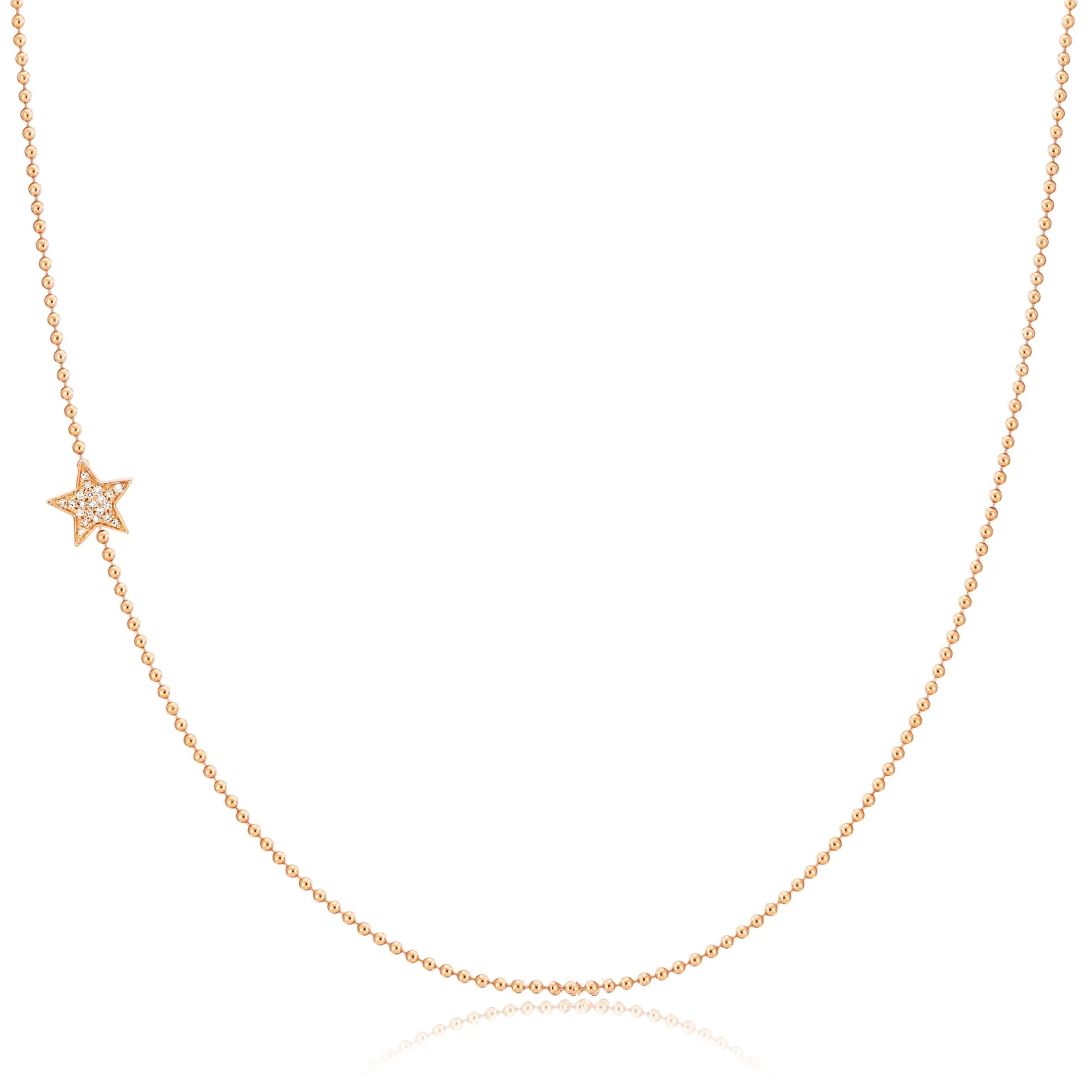 14K GOLD ASYMMETRICAL CHARM NECKLACE - Pavé Star