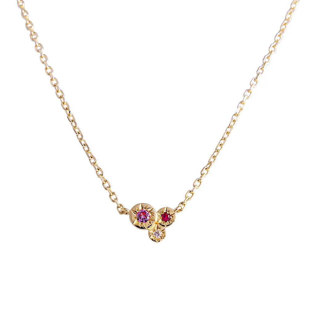 14K GOLD DIAMOND/ RUBY / SAPPHIRE TRIO NECKLACE