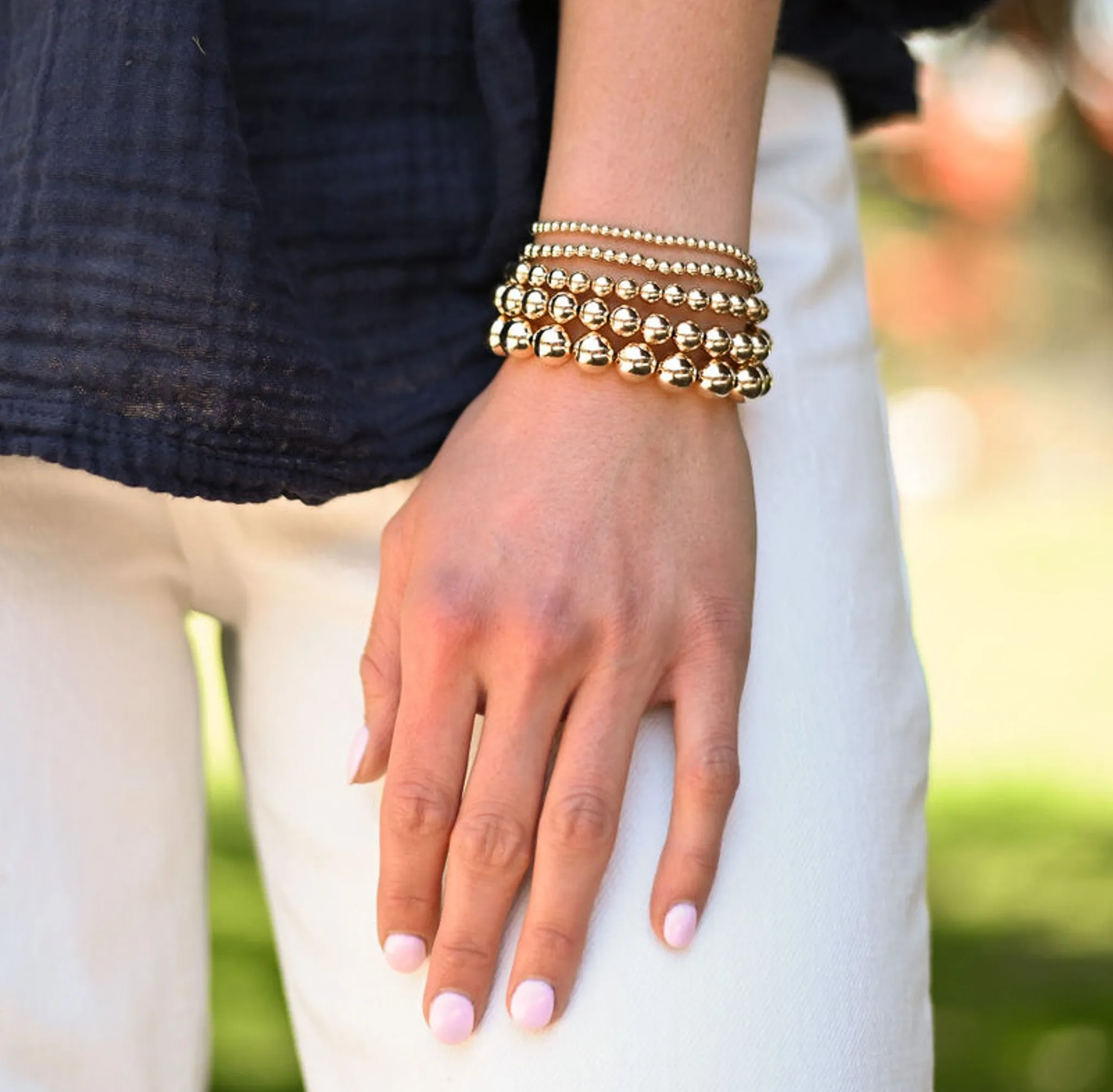 14k Gold Filled Oval Chain & Beaded Bracelet Set