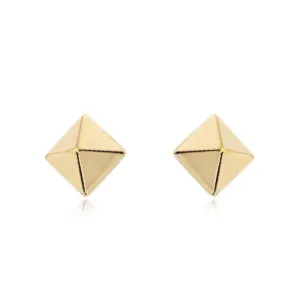 14k Gold Pyramid Button Stud Earrings