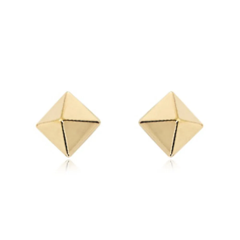 14k Gold Pyramid Button Stud Earrings