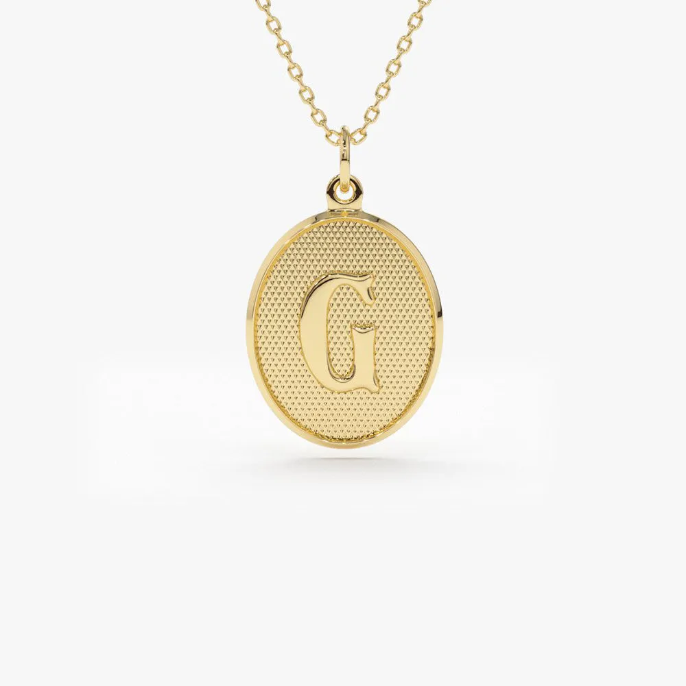 14K Oval Medallion Initial Necklace