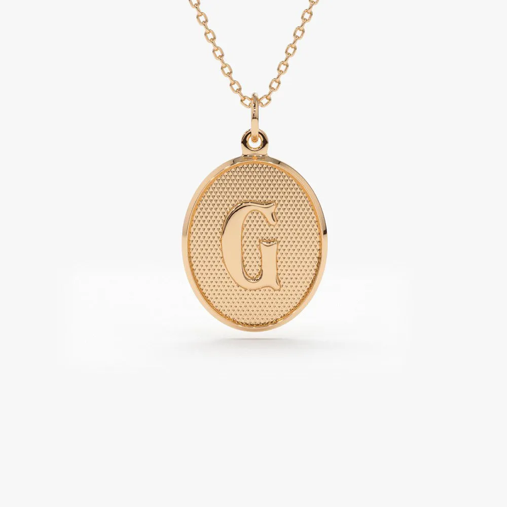 14K Oval Medallion Initial Necklace