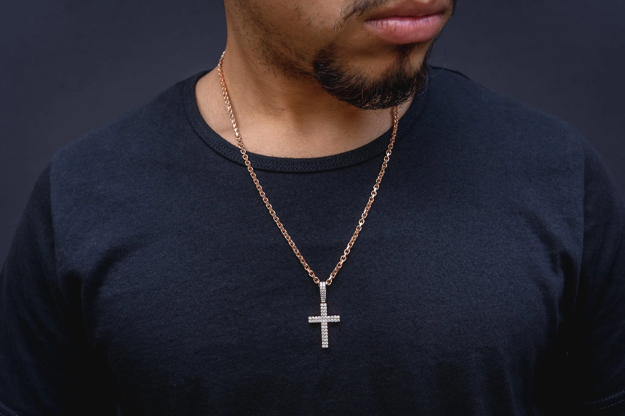 14K Rose Gold Diamond Cross Pendant 1.08 ctw